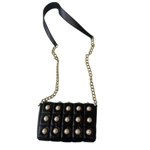 Versona Black Studded Pearls Crossbody Bag